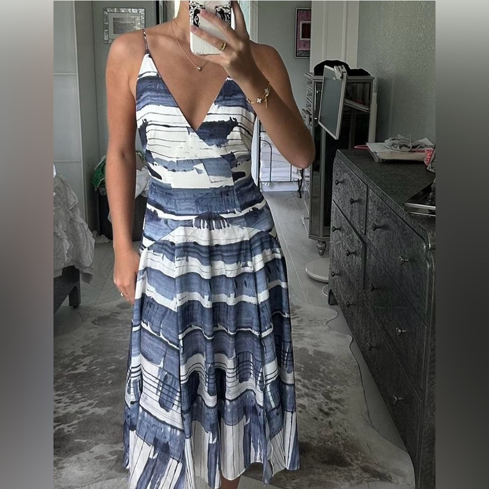 ASOS blue white water color abstract print midi dress 8